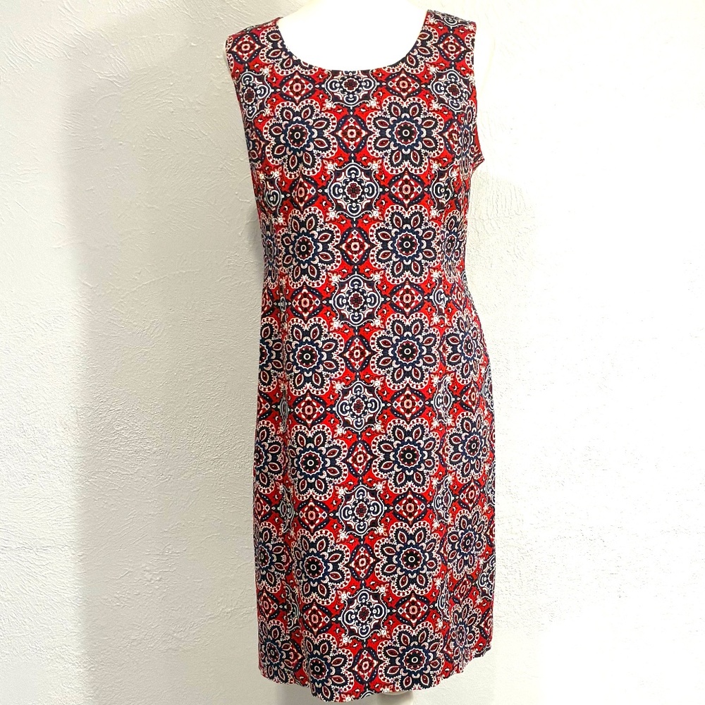 Jones New York Signature, Stretch Thick Cotton Dress, Size 12, Red/White/Navy